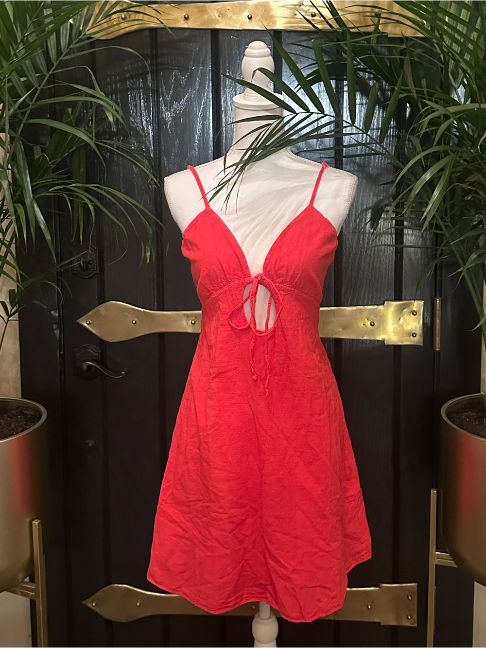 NWT BLANCO BY NATURE 100% Cotton Red Spaghetti Strap Mini Dress sundress Peru XL